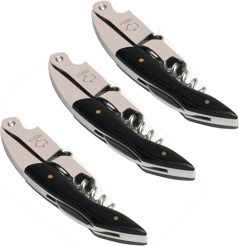 Kit-Home Professional Waiter Corkscrew Wine Key for Bartenders Set of 3,With Long Rosewood Handle Stainless Steel Handle Wine Opener for Bar Restaurant Waiters, Sommelier, Bartend (Black Wood 3 Packs) - Image 1